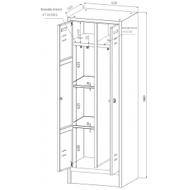 Šatní skříň s policemi, 600 x 1800 x 500 mm, RAL 7035/5015